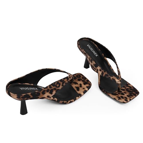 Image of VIUGJNEX Women's Kitten Heels Flip Flops Slip On Open Toe Low Heels Thong Square Slide Summer Fashion Party Heeled Dressy Sandals for Women