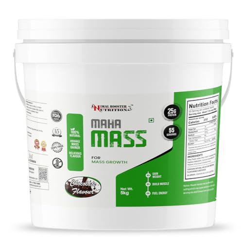 Image of Animal Booster Nutrition Maha Mass Gainer, 25 Grams of Protein in 90gm of Serving Helps in Gain Weight, Build Muscle & Fuel Energy (5Kg, Chocolate Flavor)