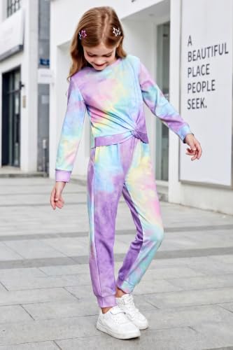 Image of Arshiner Girls 2 Piece Outfits Fashion Twist Front Tracksuit Long Sleeve Pullover Sweatshirt Sweatpants Jogger set Sweatsuit