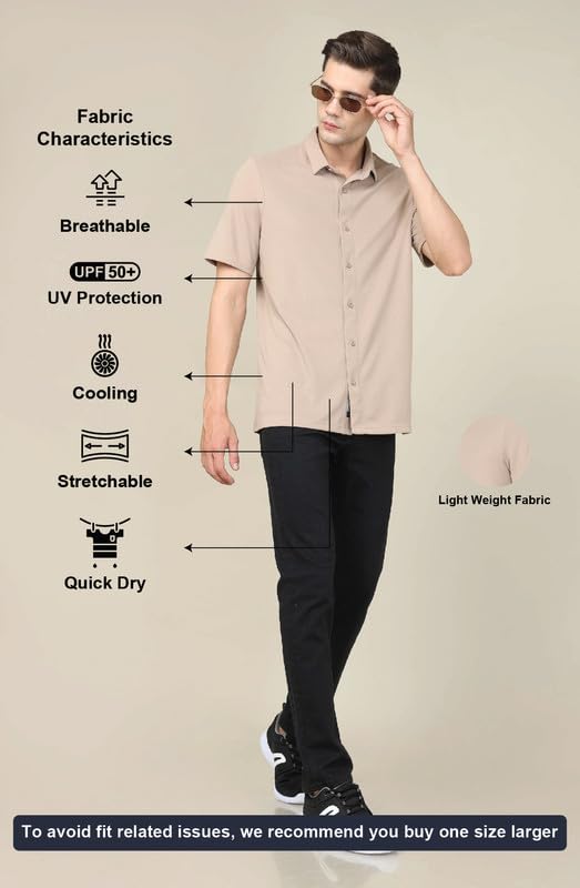Image of TECHNOSPORT Men's Black Solid Regular Fit Spread Collar Casual Shirt with TECHNOCOOL+