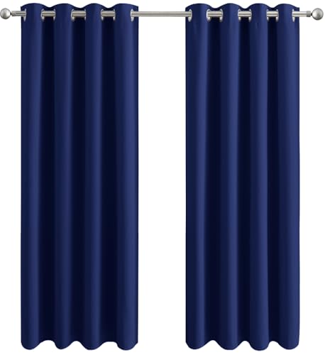 Aspire Homeware Blackout Curtains for Living Room Navy Bedroom Eyelet Curtains Super Soft & Energy Saving Privacy Protection Thermal Black Out Curtain Drapes with Tiebacks, 2 Panels 66x72 inch
