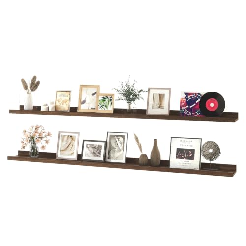 Image of Walnut Floating Shelves for Wall Decor, 52 in Shelf with Lip, 2 Set