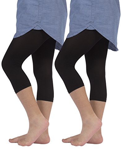 2 Pairs Girls Cropped Leggings | Capri Footless Pants | 40 DEN | White, Black | Italian Hosiery | (4/6 Years, Black)