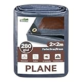 COVALL Abdeckplane 2x2m 280g/m² Schwerlastplane Mit Ösen | 920N Reißfest Industriestärke | Wasserdicht UV-beständig | Grau/Braun (Beidseitig) Für Baustellen, Garten, Lager