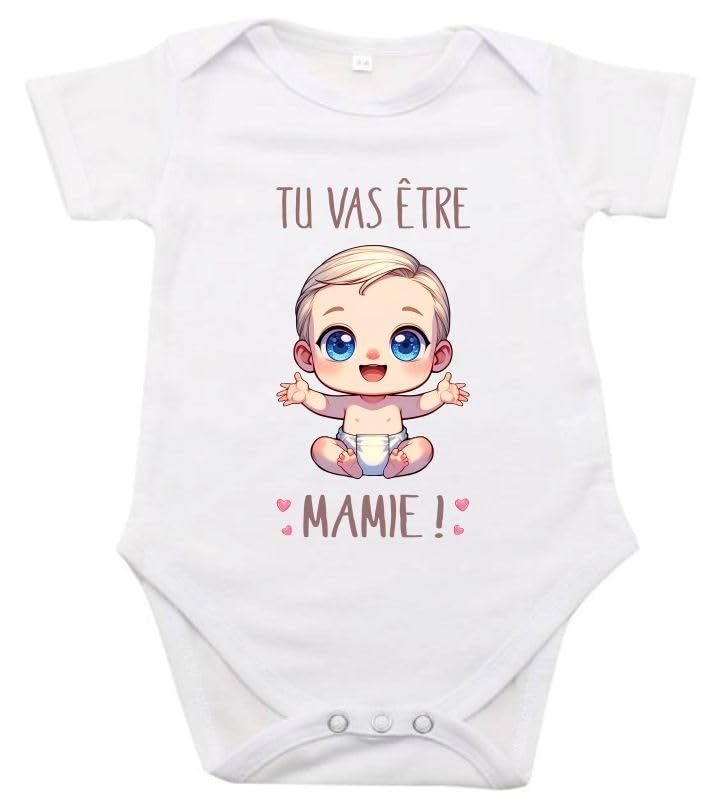 maroma [8-3] Body Tu Vas Etre Mamie/Annonce Grossesse Mamie/Personnalisé/ 100% Coton 0-3 Mois