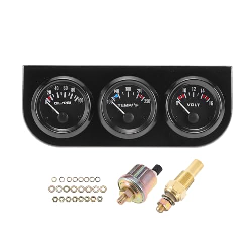X AUTOHAUX 2.2" Triple Gauge Kit 3 in 1 Car Meter Set W/Volt Meter Water Temp and Oil Pressure Gauge LED Backlit Iron Plastic with Black Dashboard for 0-16V Car