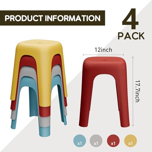 Image of 4 Pack Stackable Classroom Stools 18 Inch Nesting Plastic Stools Portable Backless Chairs for Classroom, Students, Adults, Living Room, Dining Room, Office Home