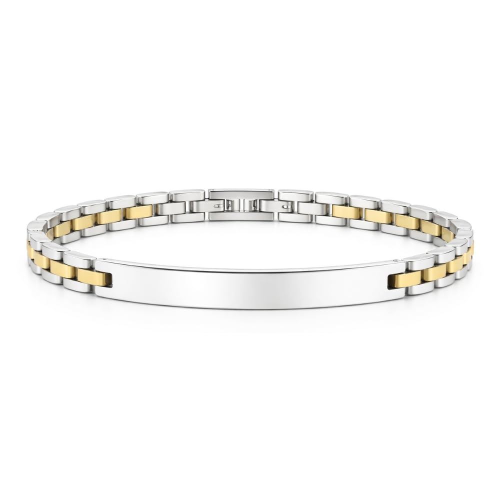 Bracciale Uomo Personalizzabile con Incisione in Acciaio Inox Maglia President con Dettagli Dorati – Gioiello Maschile Personalizzato con Frasi e Date – Idea Regalo Uomo bcc3183