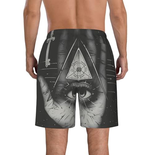 Men's Quick Dry Swim Shorts Hand Eye Occultism Vintage Geometry Black Dark Beach Trunks with Pockets2