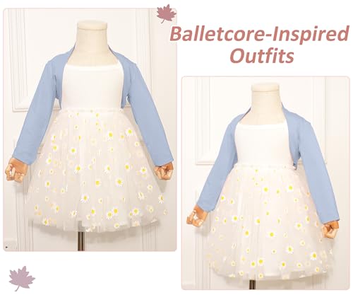 Kid Girls Modal Ballet Dance Cropped Top Pure Color Long Sleeves Bolero Shrug Cardigan Lightweight Cropped Cardigan Soft Dance Shrug Shirt Blue 9-10 Years4