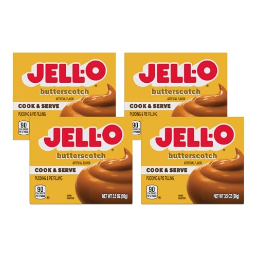 Image of Jell-O Cook & Serve Pudding & Pie Filling Mix, Butterscotch Flavor, Fat Free Stovetop Dessert for Baking, Pies & Custards, 3.5 oz (Pack of 4)