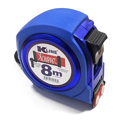 KELI FRANCE - K•LINE - Cinta Métrica de Doble Lectura Ultra Compacta, Magnética Profesional, Bi-Material, Rigidez 2.2m, Gancho Cuádruple, Cinta Extra Ancha 25mm (8M x 25mm)