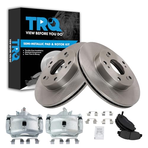 Image of TRQ Front Brake Pad and Rotor Set Semi Metallic Rotors Calipers