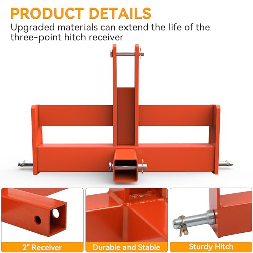 YINTATECH 3 Point Hitch Receiver for Category 1 with 2" Receiver and Suitcase Weight Brackets,Orange by YINTATECH - Image 6