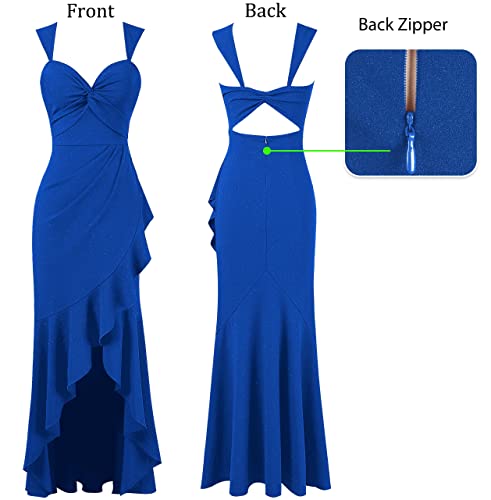 Image of VFSHOW Womens Glitter Sweetheart V Neck Twist Front Backless Ruched Ruffle Slit Formal Evening Gown Maxi Dress