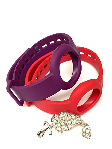 NICKSTON Set 1pc Purple and 1pc Red Colors Replacement Straps Compatible with Jawbone UP Move Only/No Tracker/Wireless Activity Bracelet Sport Wristband Bracelet + Nice Crystals Feather Brooch