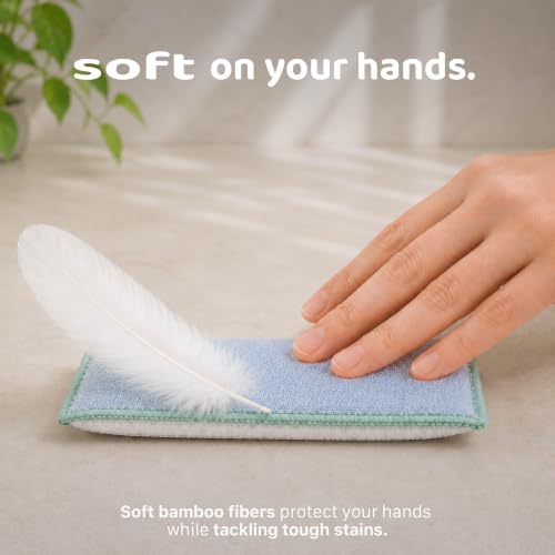 Image of Bamboo Fiber Dish Wash Scrub for Utensils (Pack of 2)|Gentle Dish Scourer for Glass and Ceramics|Dual Sided Action|Quick Dry Dishwash Sponge|High Absorbent Kitchen Sponge|Tough on Grease