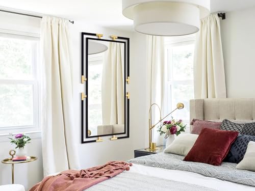 Image of Large Mirror Wall Decor, 46.5 inchx23 inch Mirror with Black and Gold Metal Frame for Bedroom, Living Room, Bathroom, Horizontal /Vertical