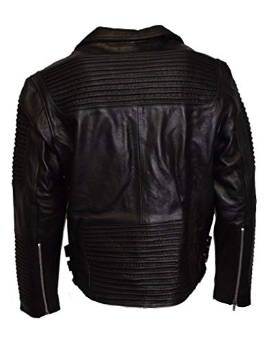 Ikleather Mc Refashioned Men's Motorcycle Biker Jacket Black Genuine Leather (5Xl) #TOP2