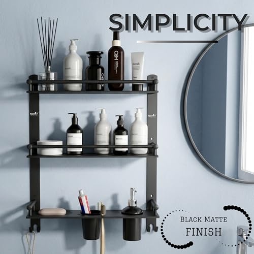 Image of GLOXY Premium Stainless Steel Bathroom Shelf with Soap Holder, Toothpaste Holder & Liquid Soap Dispenser Wall Mounted - 4 in 1 Bathroom Toiletry Organizer Set for Home, Office, Hotels & Restaurants