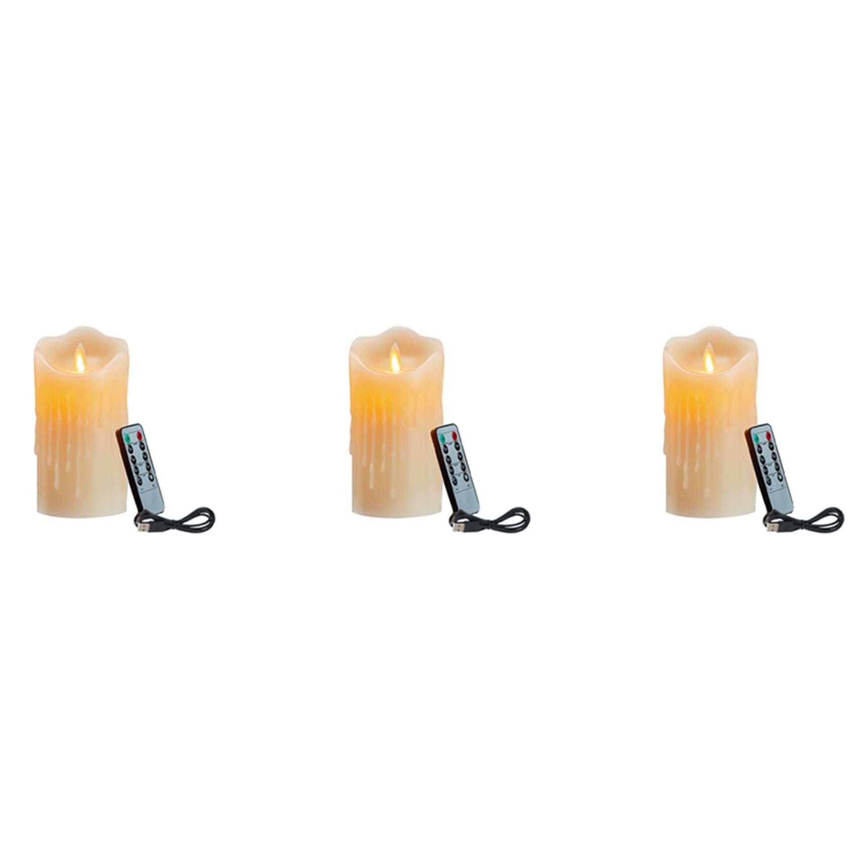 Hndhbfgrt 3X LED Candles, Flickering Flameless Candles,Rechargeable Candle, Real Wax Candles with Remote Control,10cm