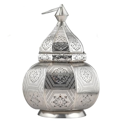 Marrakech - Lámpara de mesa y farol (metal, 30 cm), color plateado