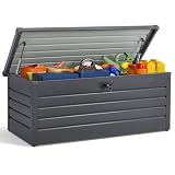 DKIEI 600L Extra Large Garden Storage Box Waterproof | Lockable Metal Garden Storage Box with Built-in Lock, XXL Outdoor Storage Unit for Cushion, Tools, Toys, 165x70x62 cm, Anthracite Grey