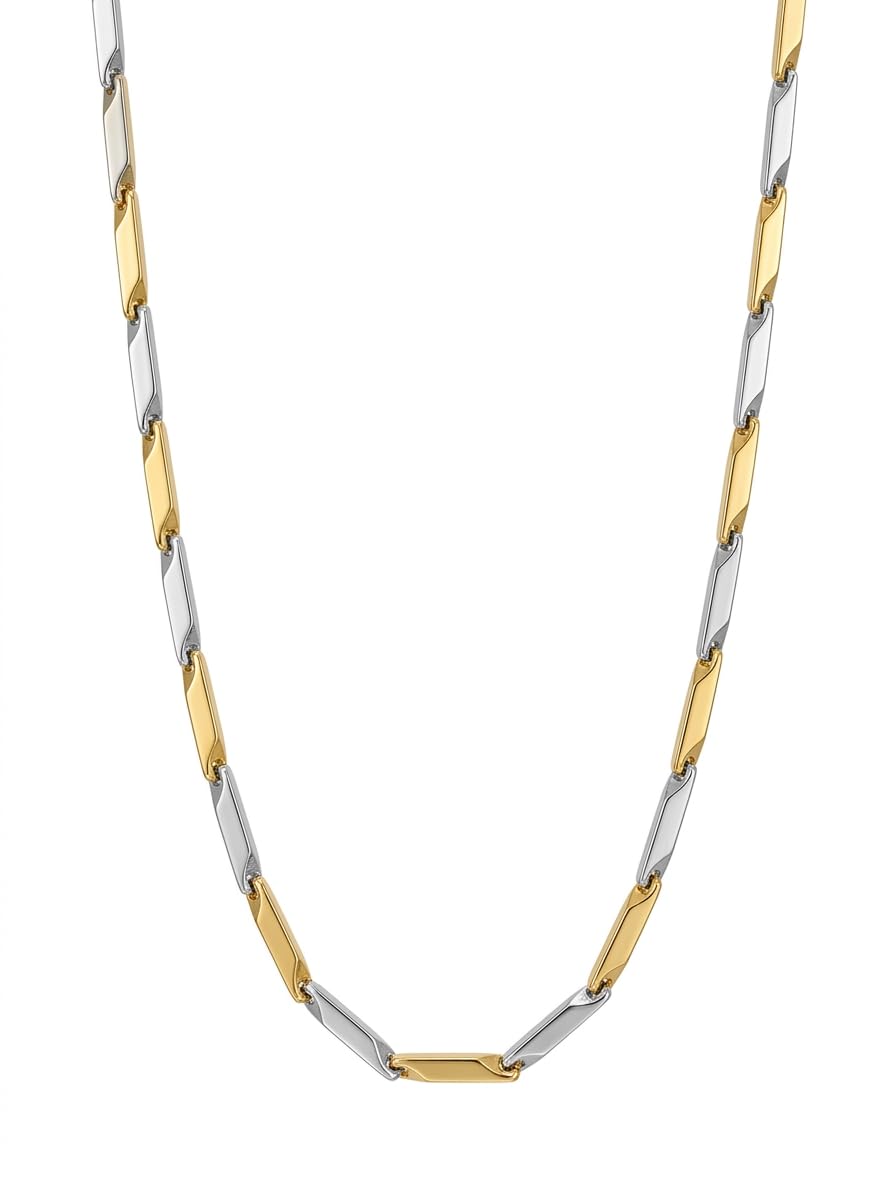 Two Tone Stainless Steel Rice Chain Necklace, Gold and Silver, Glossy Finish, 20 Inch, Unisex, Trending European Style for man,girls,and boy-image-12