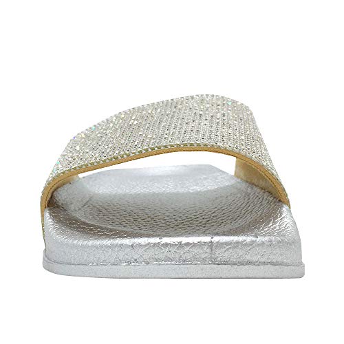 Funkymonkey Women's Slides Rhinestone Glitter Slip On Footbed Platform Sandals (9 M Us, Silver) #TOP2