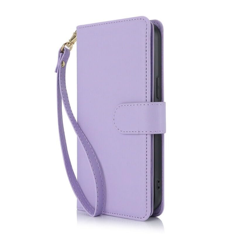 Étui Google Pixel 6A violet clair avec porte-carte et sangle arrière en cuir
