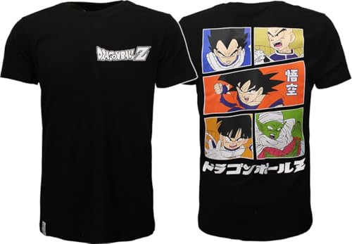 Dragon Ball Z DBZ Official Licensed Men's T-Shirt with Printed Back and Vegeta, Krillin, Goku, Gohan and Piccolo, Black, S