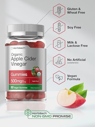 Horbäach Organic Apple Cider Vinegar Gummies | 60 Gummies | Vegan, Non-GMO & Gluten-Free Supplement | USDA Organic ACV | Apple Flavor - Thumbnail 5
