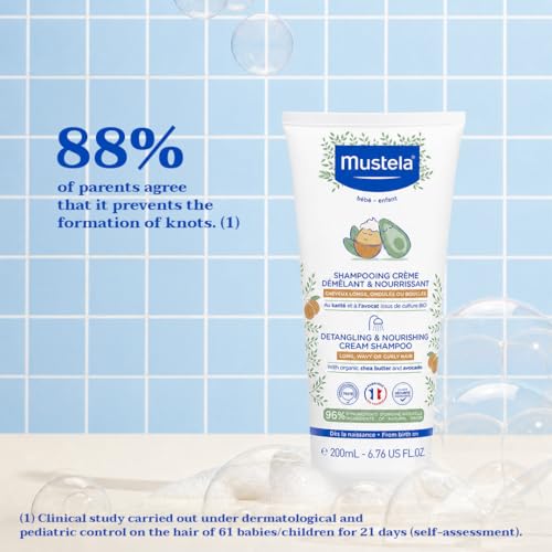 Image of Mustela Detangling & Nourishing Cream Shampoo for Babies - With Shea Butter & Avocado - For Curly & Frizzy Hair - Hypoallergenic & Dermatologist-Tested - 200ml