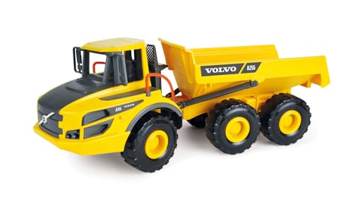 Lena 4616 Worxx Knickgelenkkipper Volvo A25G, Kipplaster aus ABS Kunststoff mit Gummireifen und Stahlachsen, Baufahrzeug mit Knicklenkung, Spielzeugkipper für Kinder ab 3 Jahren, LKW Gelb, Schwarz