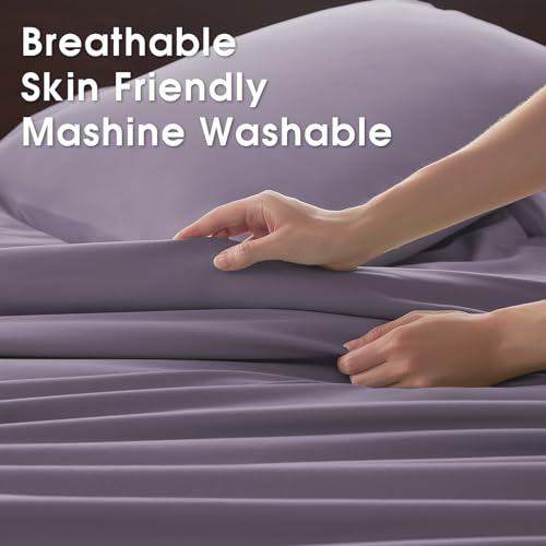 Image of Cal King 4 Piece Sheet Set - Comfy Breathable & Cooling Bed Sheets Set, Soft and Wrinkle Free, Deep Pockets, Easy & Secure Fit, Hotel Luxury Bedding - Oeko-Tex - Lavender