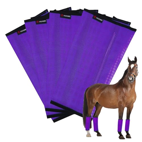 Image of Horse Fly Boots, Breathable Mesh Protection Set of 4, Comfortable Horse Leggings, Breathable Mesh Design, Equine Supplies for Reduce Stomping, Hoof Damage & Leg Fatigue (Purple, Large)