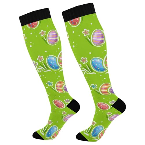 Dussdil Easter Egg Hunt Flowers Compression Socks for Women Men Christmas Circulation Long Knee Socks for Winter Warm Stockings Socks