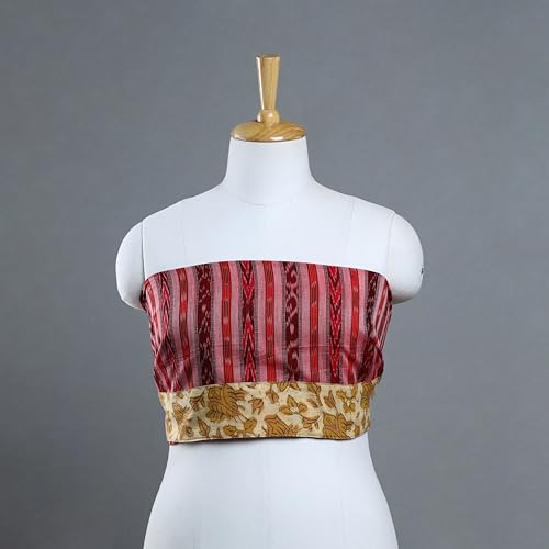 Image of Premium Sambalpuri Ikat Unstitched Cotton Blouse Piece Red