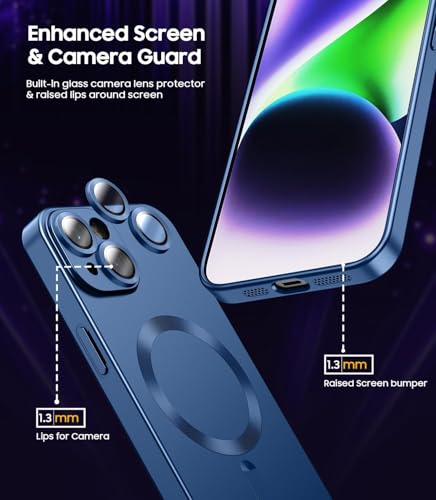 Image of DIZORO Magnetic Case for iPhone 13 / iPhone 14 Cover [Compatible with MagSafe][Built-in Camera Lens Protector] Slim Soft Silicone Bumper Shockproof Metallic Luster Back Cover Phone Cases (Blue)