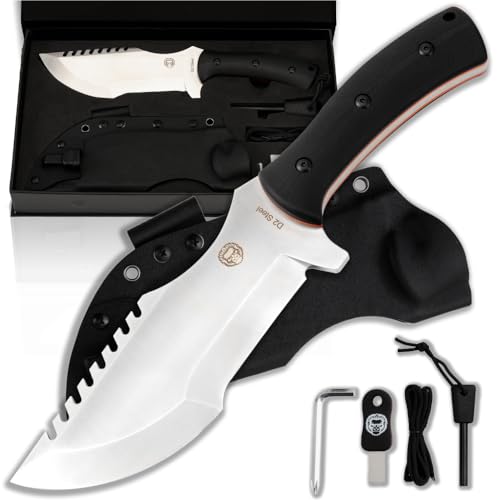 Holtzman's Gorilla Survival Tracker Fixed Blade Hunting & Camping Knife with Fire Starter and Complete Tactical Survival Kit (Black)