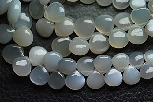Grey Moonstone Smooth Heart briolettes 9-10mm pour création bijoux fil de 8 pouces