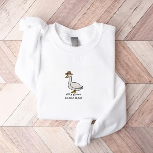 Embroidered Silly Goose On The Loose Shirt, Animal Lover Crewneck, Cute Silly Goose Sweatshirt, Goose Shirt, Funny Embroidered Shirt, Gift For Friends4