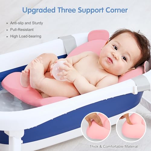 Image of Colorlife Baby Bath Seat Support Net Infant Bathing Seat Support Mat, Comfortable Adjustable Non-Slip Three-Pointed Baby Shower Net Bathtub Sit Up Mesh for Newborn 0-12 Months-Pink(No Bathtub)