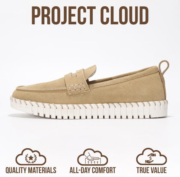 Project Cloud Genuine Leather Loafers for Women - Memory Foam Womens Shoes - Non Slip Spring Loafers Flexible Sole - Fashion Shoes for Women 2026 (Filide, BEIG, 7) - Image 3