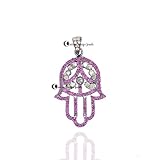 Pave Diamond Pendant, Humsa Pendant, 925 silver Pave Diamond and Ruby Gemstone Pendant - Pave...