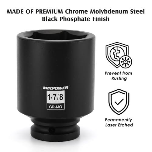 Image of 3 /4 inch Drive Deep Impact Socket, CR-MO, 1-7 /8 inch, SAE, 6 Point, Axle Nut Impact Grade Socket for Easy Removal