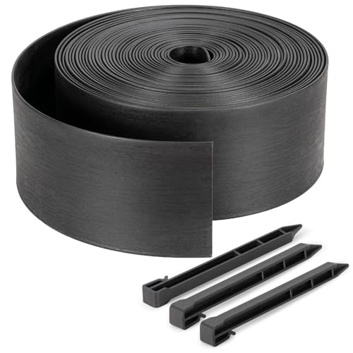Velway Bordure de Jardin en Plastique Flexible 20 mètres, Hauteur 13cm - avec 40 Piquets d'ancrage – Délimitation Pelouse, Allée, Parterre – Bordurette Extérieure Facile à Installer