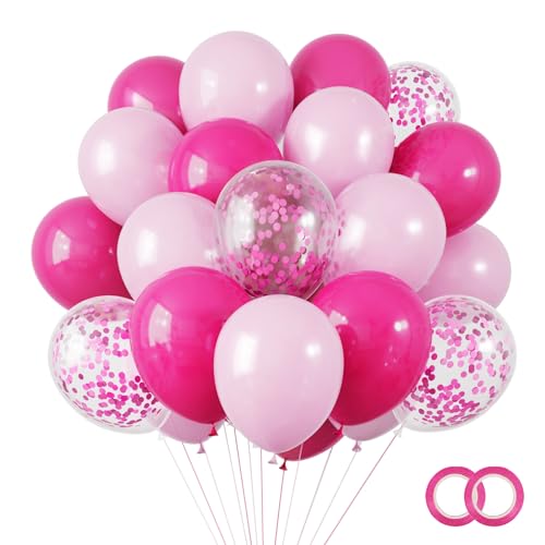 Image of RUBFAC Pink Balloons Party Balloon and Hot Pink Balloons for Girls Princess Theme Birthday Decorations Baby Shower Bridal Shower, 65pcs
