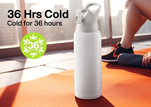 Encool Insulated Stainless Steel Water Bottle With Straw And Carry Loop, Double Wall Cold For 36 Hours, Tritan Leak Proof Lid For Sports, Travel, 32 Oz, Snowflake #TOP1