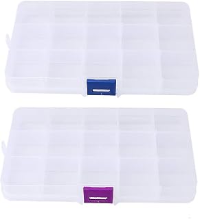 2 Pack 15 Grids Organizer Box, Plastic Jewelry Organizers with Adjustable Dividers Clear Storage Container for Beads Crafts Fishing Tackles